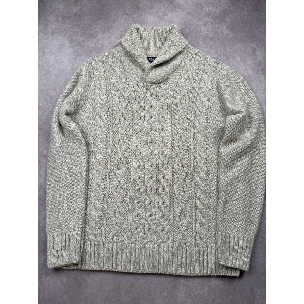 Immagini Made in Italy Men XL Cable Knit Shawl Collar Sweater Oatmeal Heather